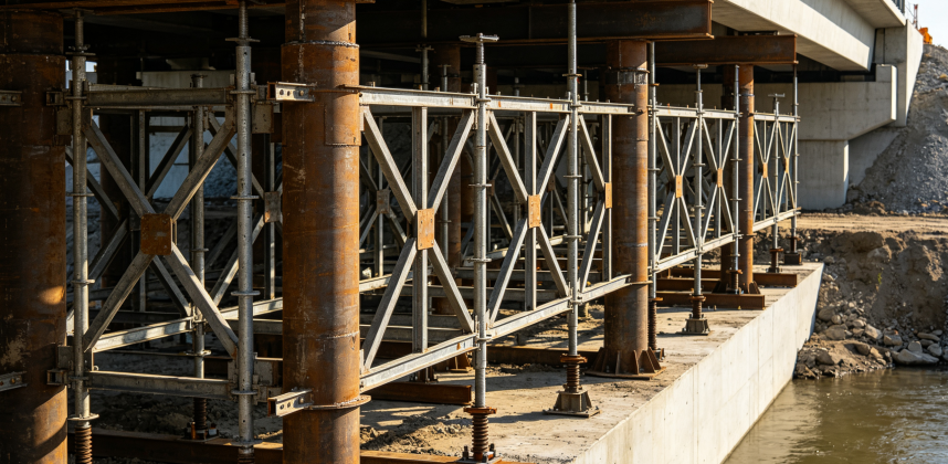 Temporary Steel Support Structure for Bridge Construction